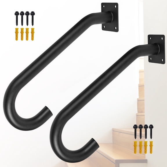 VANROUG 2PCS Hand Rails for Outdoor Steps, Outdoor Handrail Safety Grab Bar for Stairs Wall Mounted U Shaped Handrail 1.25" Tube Hand Railing for Garage Entry