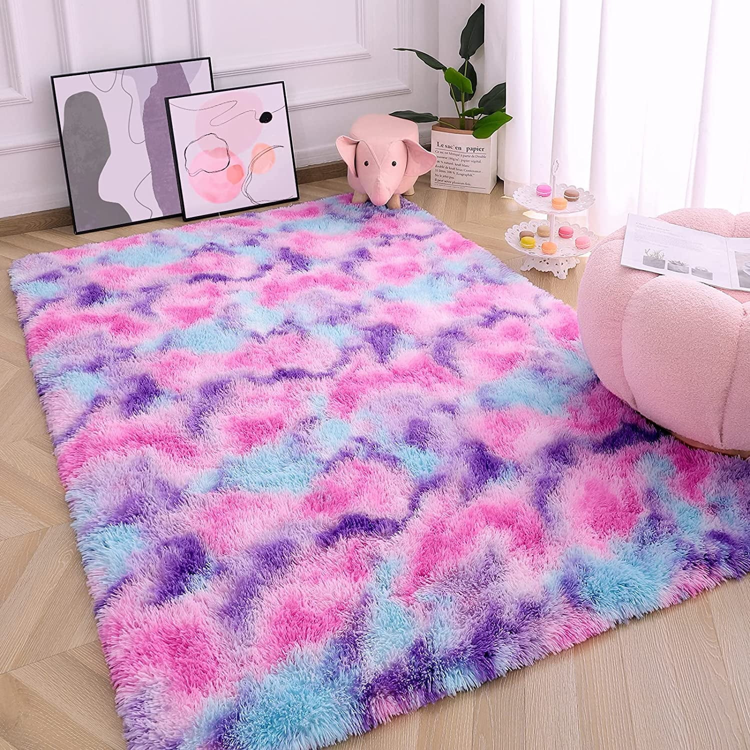 Noahas Modern Abstract Shaggy Rugs Fluffy Carpet For Living Room Bedroom Nursery Room, Purple, 8'x10'