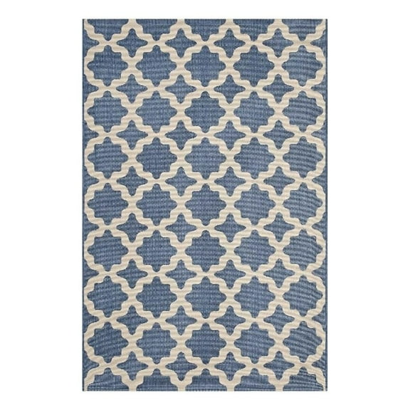 Pemberly Row 108x143.5" Moroccan Trellis Fabric Area Rug in Blue and Beige