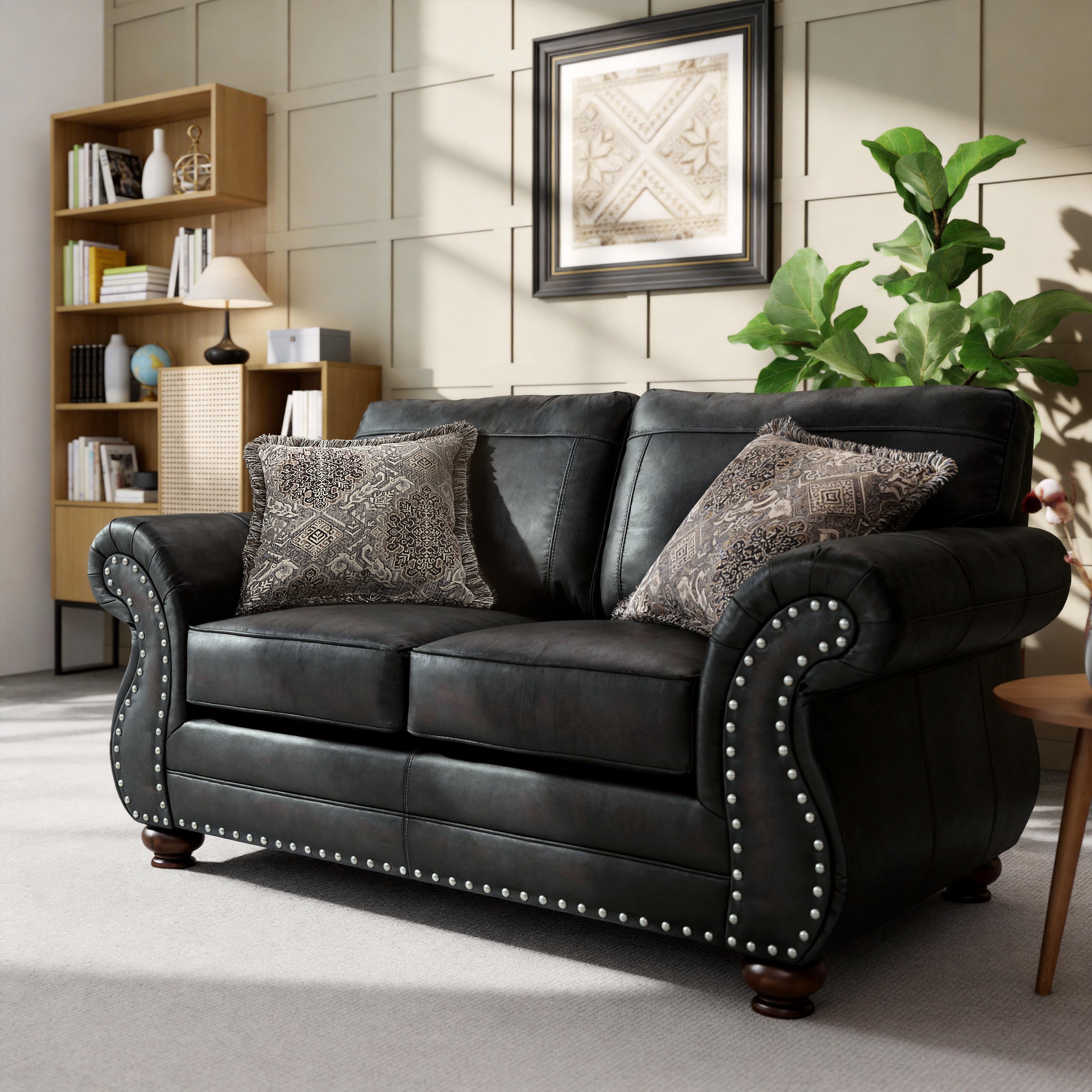 Roundhill Furniture Leinster 2-Piece Living Room Set, Sofa and Loveseat, Black