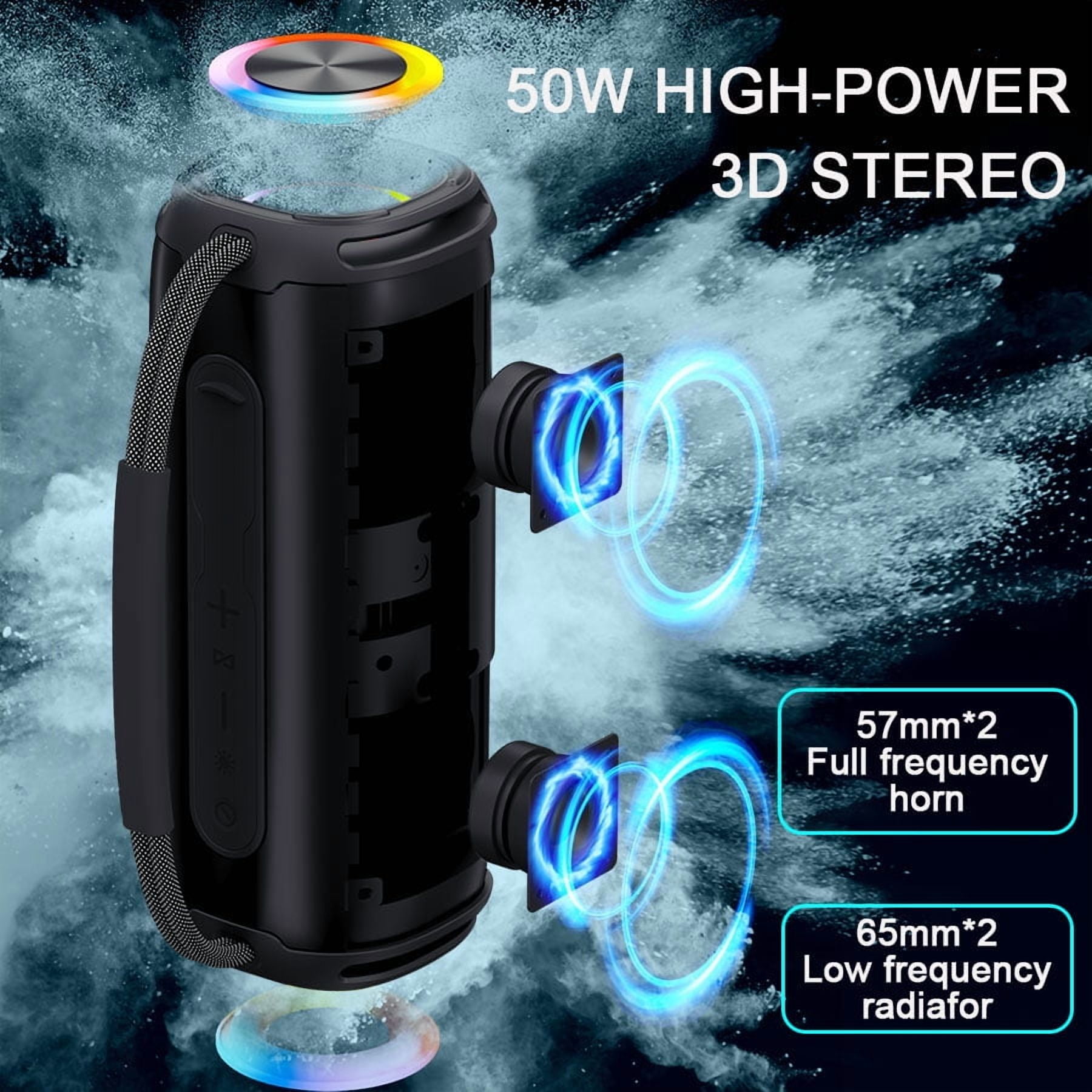SCIJOY Bluetooth Speaker, 50W Portable Waterproof, 360° Sound, LED Lights, U Disk/TF Card Play, FM Radio