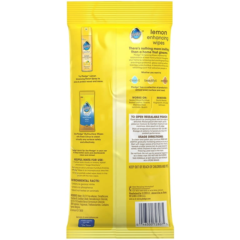 Pledge Enhancing Wipes 24-Count Lemon Wood Furniture Cleaner Pad in the  Furniture & Upholstery Cleaners department at