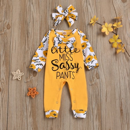 

Hunpta Newborn Infant Baby Girls Letter Floral Printing Jumpsuit Romper+Hairband Outfit