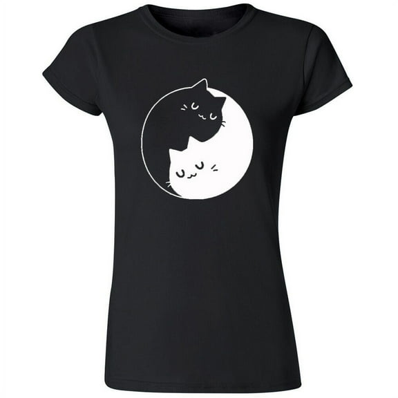 Yin Yang Kittens Printed Women's Tank Top Sweet Cats Black Tee Small