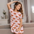 thumbnail image 3 of Honeii cute fox pink Print Women's Loose Short Sleeve Nightgown, Soft Cotton Sleepwear, Comfy Loose Fit Pajama Dress for Sleep and Lounge, 3 of 6