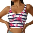 thumbnail image 3 of Goofa Dark Blue Stripes and Flamingos Printed Sports Bras for Women, High Impact Running Bra Workout Crop Tank Tops Longline Sports Bra Push up-XX-Large, 3 of 9