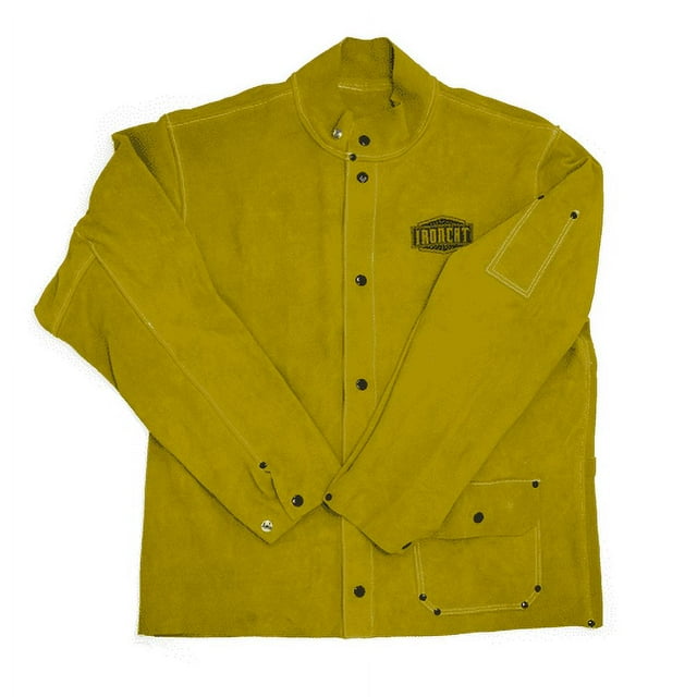 West Chester IRONCAT 7005 Heat Resistant Split Cowhide Leather Jacket - Large, Kevlar Thread Stitched Welding Jacket in Golden Yellow. Welding Gears