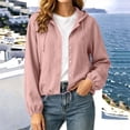 thumbnail image 2 of Women's Lightweight Hoodie Jacket Linen Blend Long Sleeve Button Down Cropped Coat Drawstring Hem Casual Daily Outerwear with Pockets Pink, 2 of 9