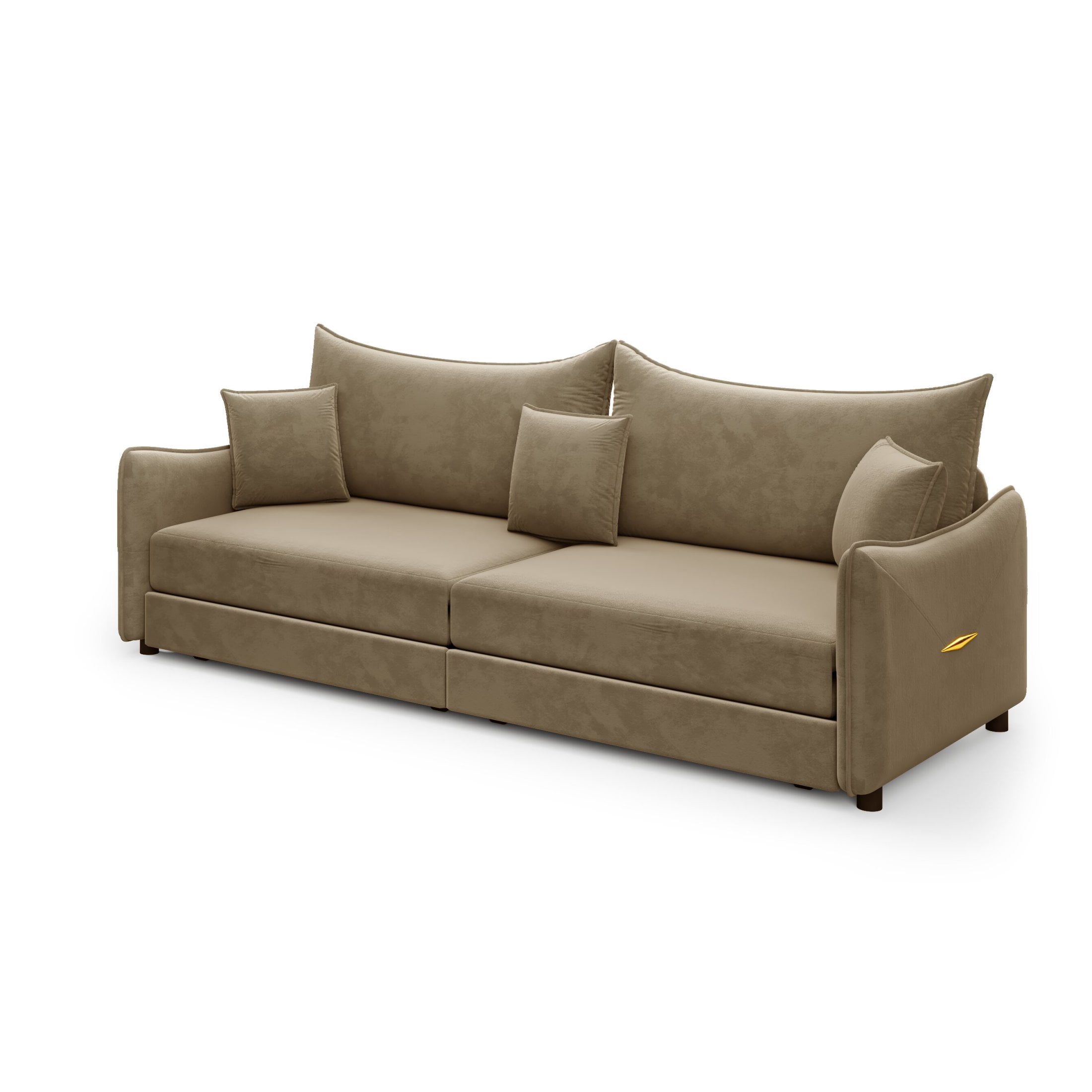 Noble House Abriel King Pull Out Sleeper Sofa Bed, Modern Velvet 3-in-1 Convertible Couch with Pillows, Camel