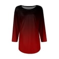 thumbnail image 3 of Bovemsi Womens 3/4 Length Sleeve Tops Casual Summer Pleated Front T Shirts Round Neck Business Work Tunic Blouses, Red Summer Women's Long Sleeve T-Shirts, L, 3 of 4