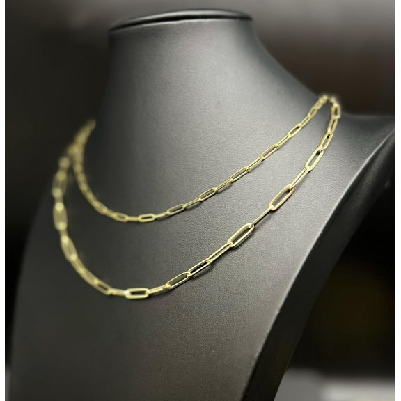 10K Real Yellow Gold Paperclip Chain Necklace and Bracelet,10k 2.3mm, 3mm, 4.5mm Real Gold, 10k Gold Paperclips Chain,10K Fancy Paperclips (Necklace width:2.3 mm; Necklace length:16;)
