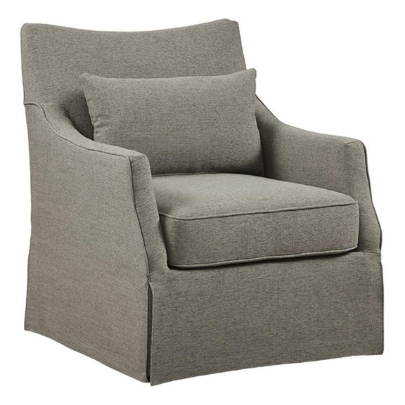 Martha Stewart London Farmhouse Fabric Upholstered Skirted Swivel Chair in Tan