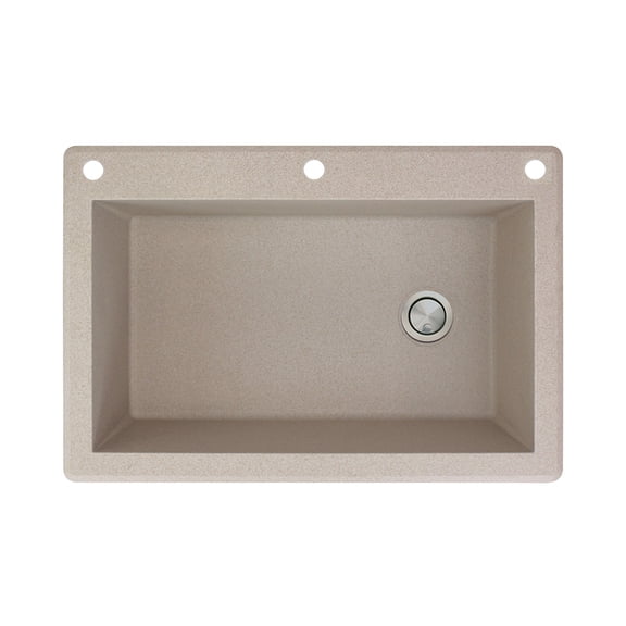 Transolid Radius 33in x 22in silQ Granite Drop-in Single Bowl Kitchen Sink with 3 CAE Faucet Holes, In Cafe Latte