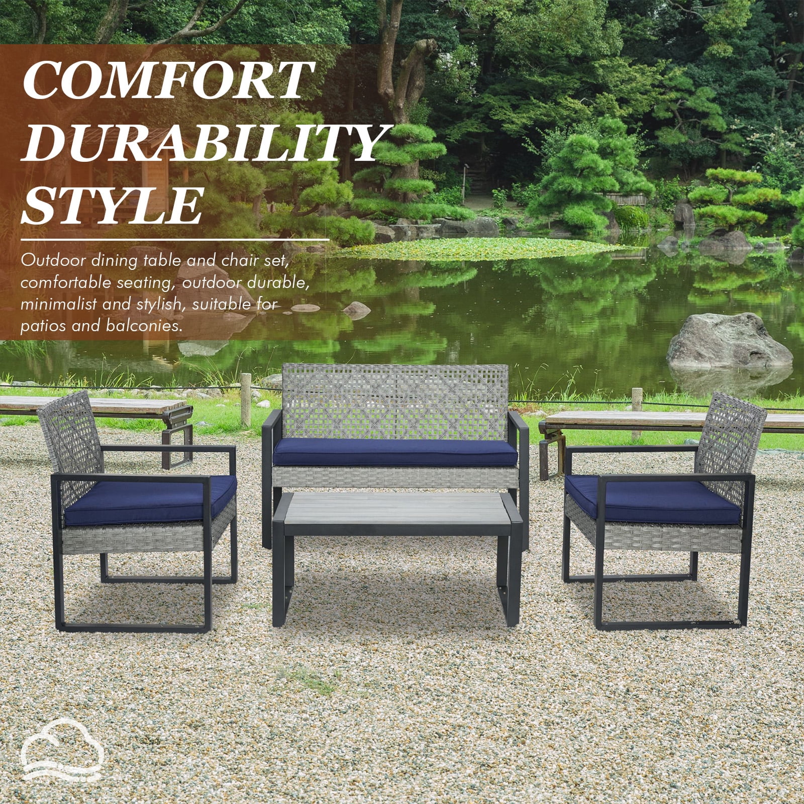 MOONMISS 4-Piece Wicker Outdoor Garden Furniture Corner Sofa Set With Cushions-Light Gray