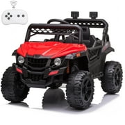 Angle View: Kids Electric Cars, BTMWAY 12V Kids Ride on Cars with Remote Control, Battery Powered Ride on Trucks, Electric Ride on Vehicles with LED Headlights, MP3, Radio, Kids Ride On Toys for Boys Girls, Red