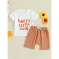 thumbnail image 2 of Suealasg Toddler Baby Boy 2 Piece Summer Outfits Round Neck Short Sleeve Letter Print Tops + Elastic Folded Hem Shorts Infant Boy Beach Clothes, 2 of 9
