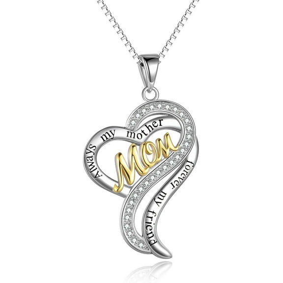 Mother Gifts Sterling Silver Always my Mother 925 Sterling Silver Heart Pendant Necklace for Women Mom