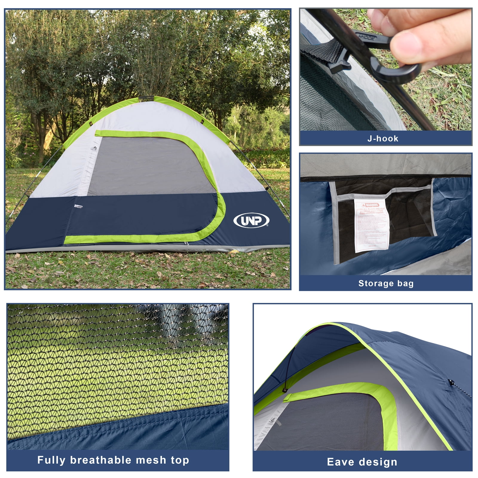 Camping Tent 4 Person, Waterproof Windproof Tent with Rainfly Easy Set up-Portable Dome Tents for Camping, Dark Blue