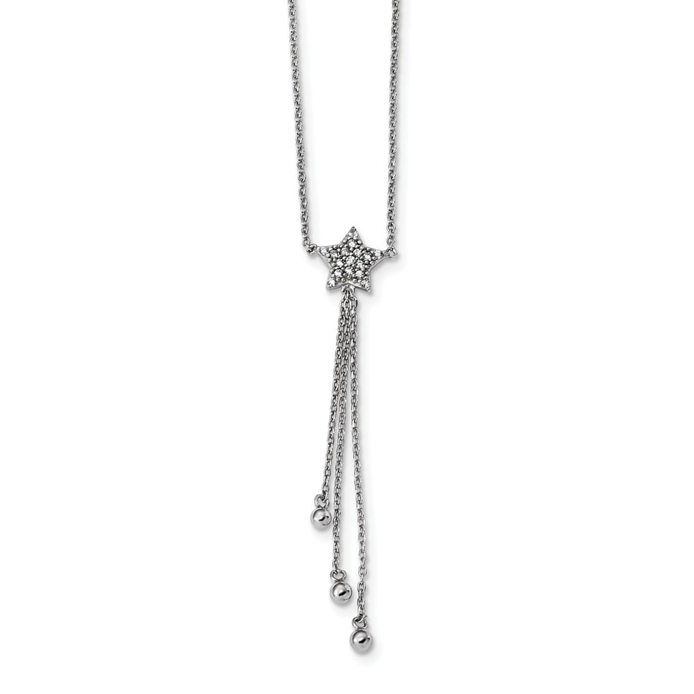 Solid 925 Sterling Silver Star CZ Cubic Zirconia 2 Inch Drop Dangle ...
