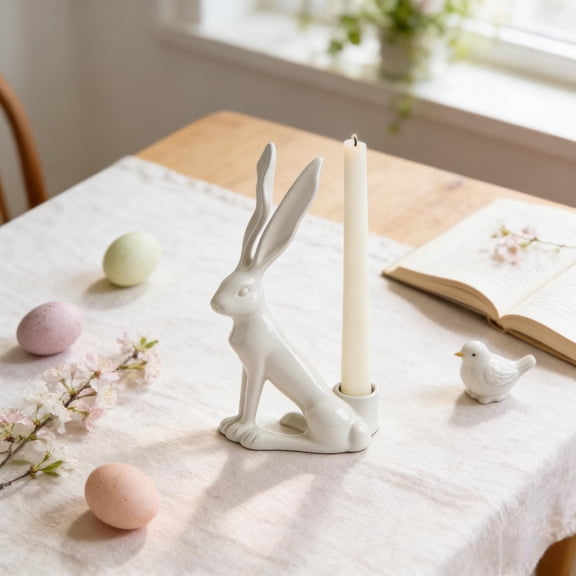 Clear Plastic Easter Ornaments Set, Resin Bunny Candle Tabletop Decor for Home Living Room, Festive Easter Ornaments for Tabletop Display, Durable Resin Easter Decor for Holiday Celebration
