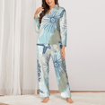 thumbnail image 3 of Junzan Algae Corals And Seashells Print Womens Pajama Sets,Long Sleeve Button Down For Women Pjs 2 Piece, 3 of 9