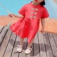 thumbnail image 6 of Otqutp Toddler Baby Girls Traditional 𝗧ang Suit Dress Toddler Mid Length Retro Buckle Qipao Short Sleeve New Year Cheongsam, 6 of 9