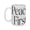white, variant on 15oz "Peace First" Ceramic Mug – Bold Black Script Design, Inspirational Coffee Cup for Home & Office