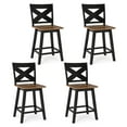 thumbnail image 1 of Gymax 24'' Swivel Barstools Set of 4 w/Backrest Large Seat Footrest for Kitchen Island Black & Walnut, 1 of 8