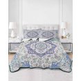 thumbnail image 2 of Twin XL Quilt Bedding Set, Blue Purple Boho Reversible Summer Quilt 3 Pieces, Vintage Abstract Art Floral Ethnic Tribe Lightweight Bedspreads Coverlets with 2 Pillow Shams for All Seasons, 2 of 5