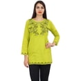 thumbnail image 6 of Phagun Women's Yellow Floral Embroidery Full Sleeves Casual Tunic Summer Top-14, 6 of 9