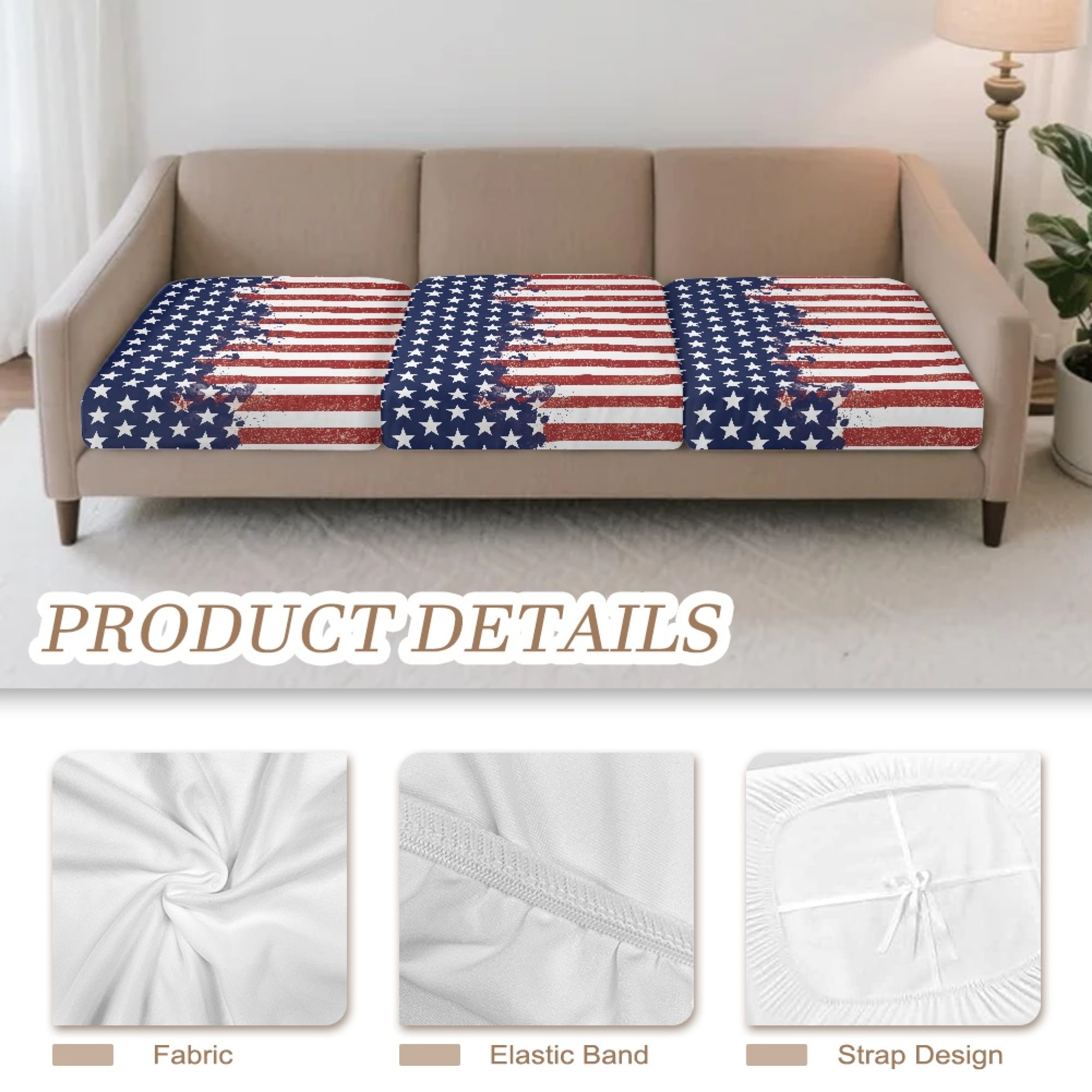 TSOVTHRID American Flag Paint Splatter Print Couch Cushion Covers, Couch Cover Sofa Slipcover for Chair Cushions Washable Sofa Cushion Furniture Protector with Elastic Bottom, 24x24 Inch