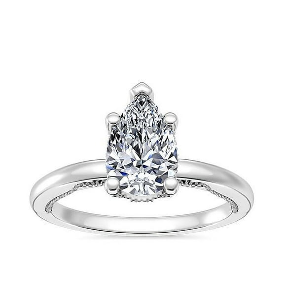 1.15 T.C.W Pear Cutd Natural Diamond Stunning Solitaire Ring for Ladies Solid 14K White Gold Size 7