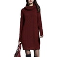 thumbnail image 1 of Vestido de suéter, vestido de punto para mujer, cuello alto, manga larga, vestido de suéter elástico, suéter de punto largo, minivestido elegante para invierno (L), 1 of 5