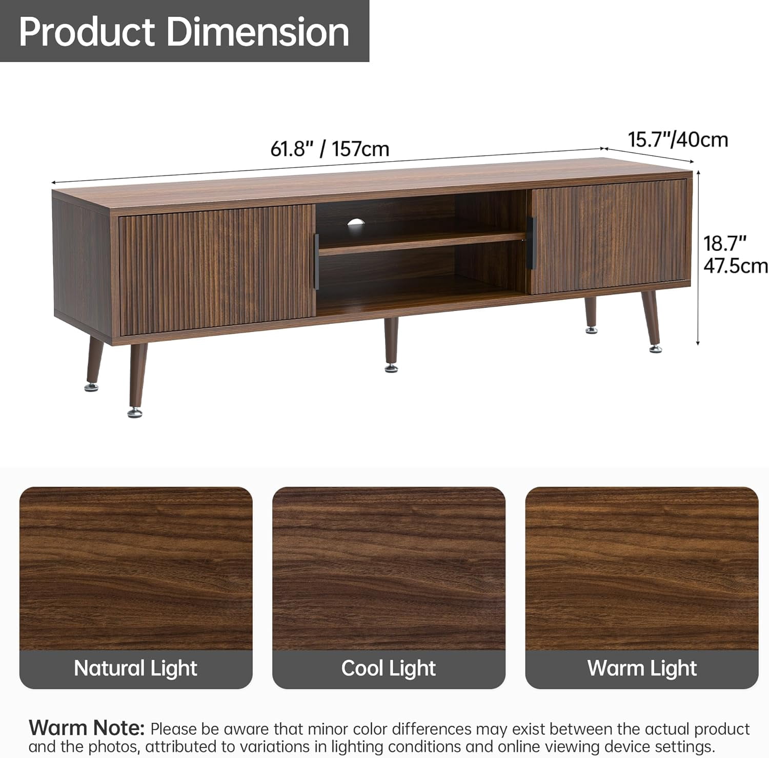 PulseFay Mid Century TV Stand, Modern TV Console for TVs up to 70 Inches, Entertainment Center with Storage, TV and Media Consol, (Walnut)