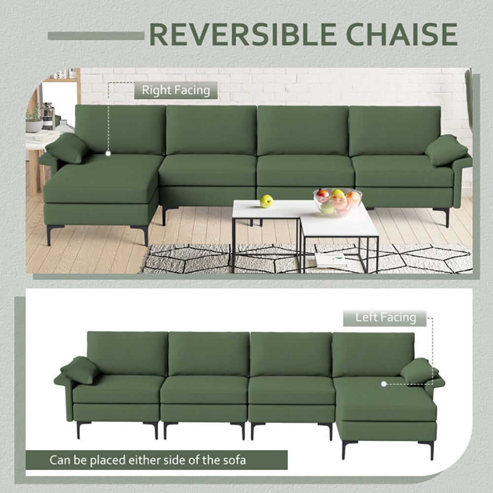 Finihen L-shaped Sectional Sofa Couch, Convertible Sectional Sofa, Extra Large L-shaped Sectional Sofa with Reversible Chaise and 2 USB Ports for 4-5 People, for Living Room, Army Green Finihen L-shaped Sectional Sofa Couch, Convertible Sectional Sofa, Extra Large L-shaped Sectional Sofa with Reversible Chaise and 2 USB Ports for 4-5 People, for Living Room, Army Green
