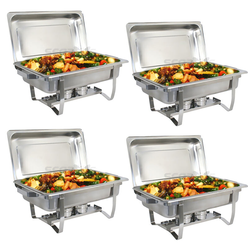 Stainless Steel 4Pack 8 Quart Rectangular Chafing Dish Full Size Buffet Catering 