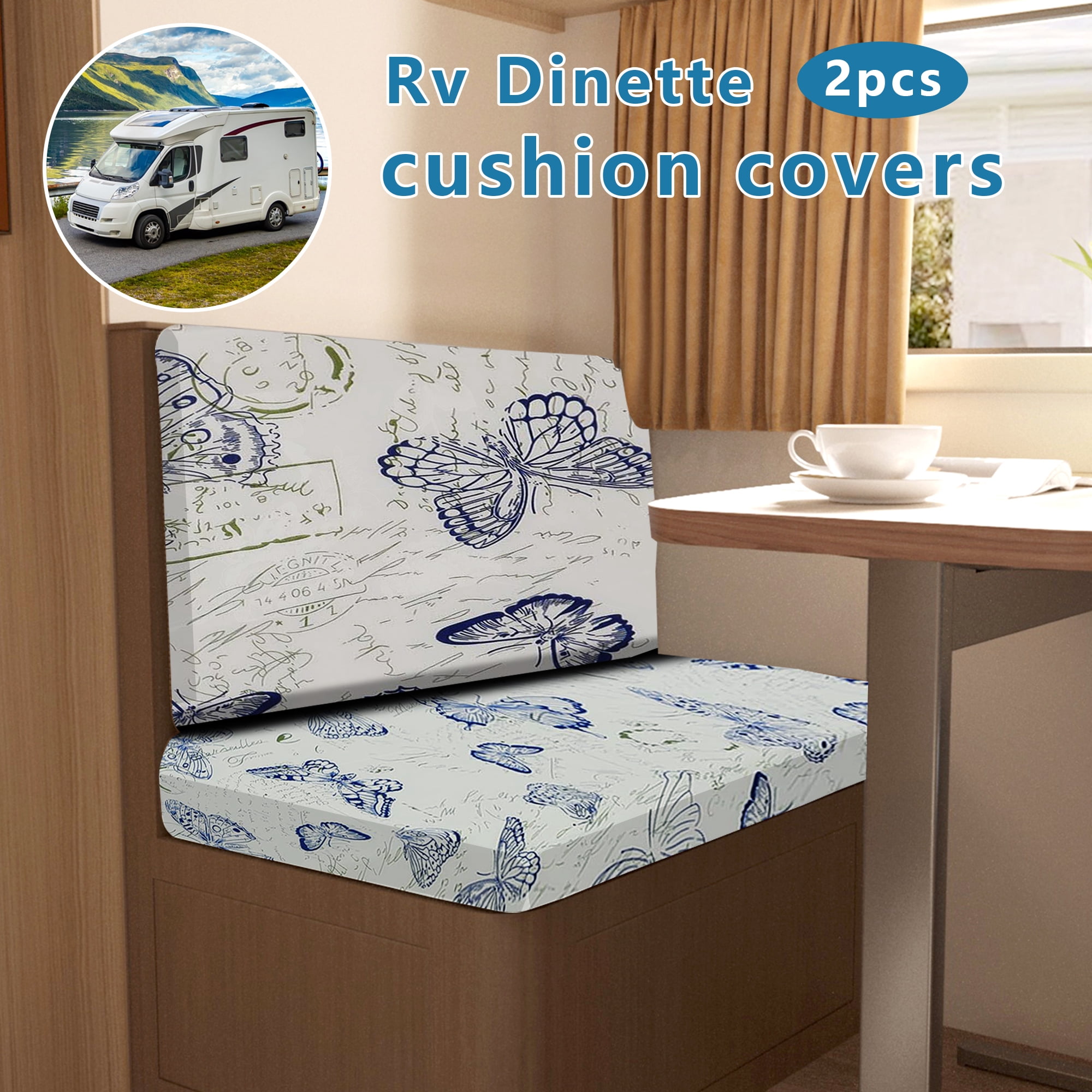 RV Dinette Cushion Covers  Print RV Seat Covers 2 Pack Camper Cushion Covers Dinette Booth Set Stretch Washable Couch Cover for RV Camper Sofa