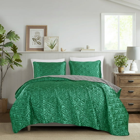 Evjk 3-Piece Decorative Lightweight Bedspread Set – Breathable, Satin with Soft Solid, Queen