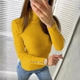 thumbnail image 2 of Fiaer Fall Turtleneck Sweaters for Women Slim Fit Cozy Long Sleeve Solid Lightweight Fashion Comfort Button Decor Knit Tops Yellow XL, 2 of 7
