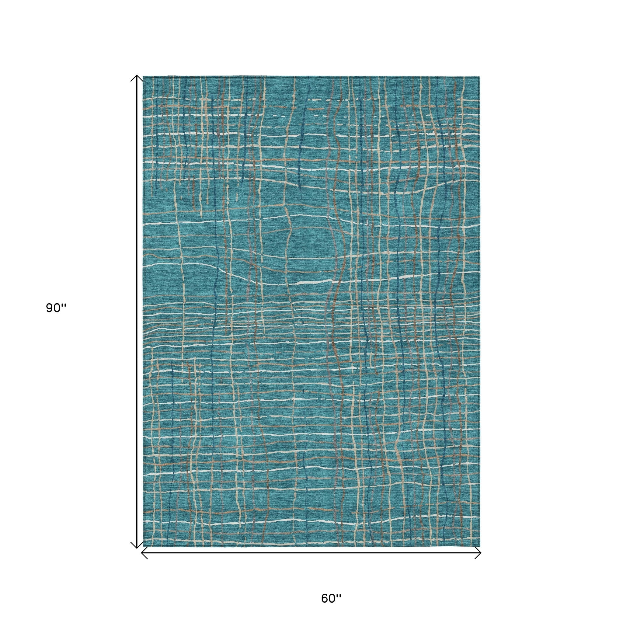 5' X 8' Teal Blue Gray And Brown Striped Washable Indoor Outdoor Area Rug