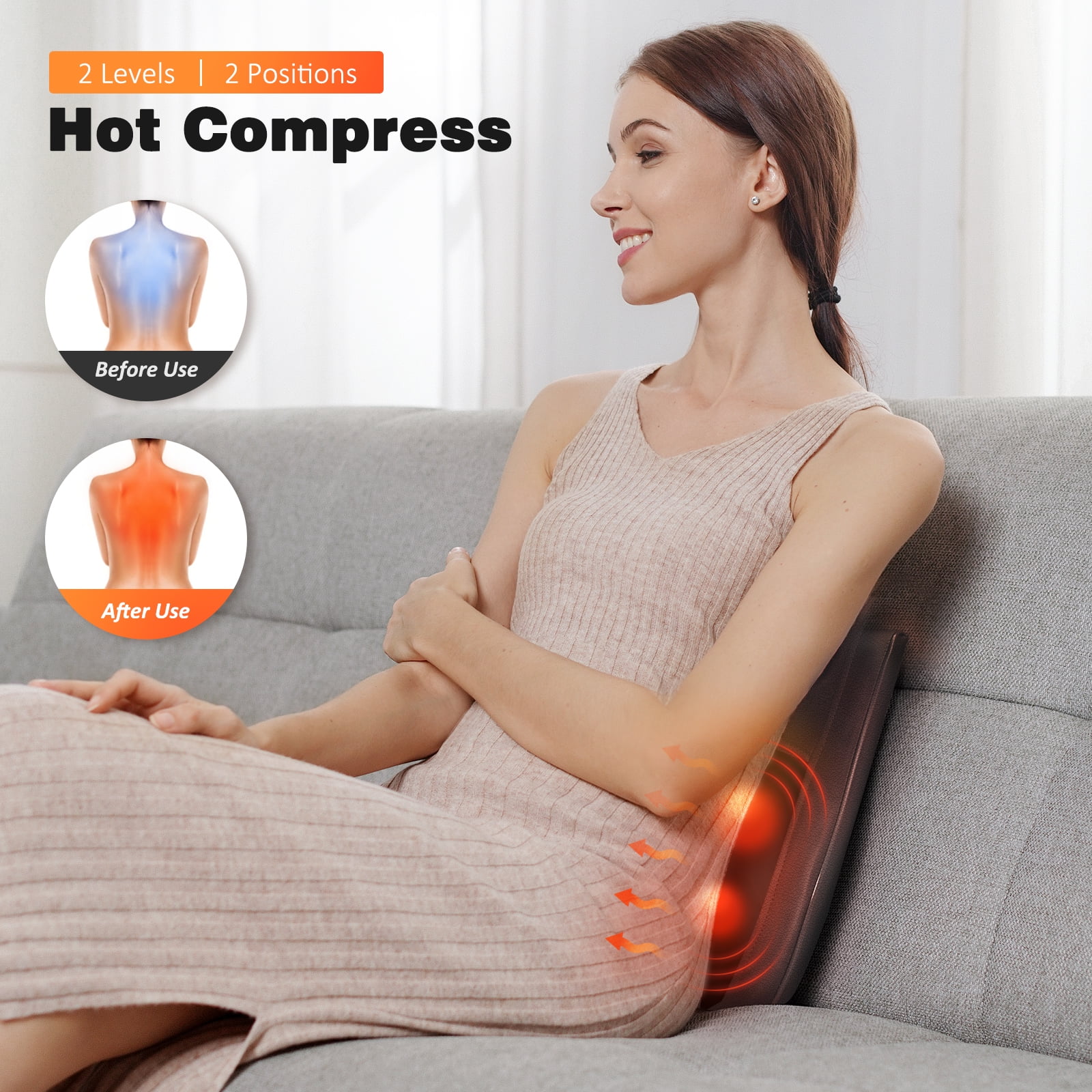 COSYSKY Neck & Back Massager with Heat — Shiatsu Deep-Kneading Massage Pillow, Black — Gift for Women & Men