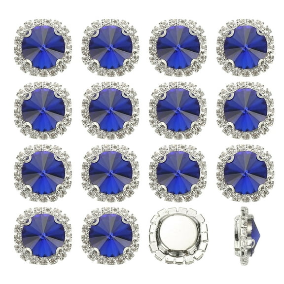 Uxcell 16Pcs Rhinestone Buttons, Flatback Sew on Rhinestones for Crafts, Dark Blue