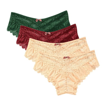 Womens Underwear Lingerie G-string Lace Briefs Underwear Panties T String Thongs Knick 4pc Keeps You Cool Comfortable Available in Plus Size Wine XL