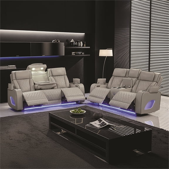 Fortuner Modern Style Recliner 2PC Livingroom Set Made with faux leather in Gray