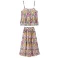 thumbnail image 1 of Conjunto de falda de mujer de estilo francés floral, cómodo vestido de tirantes de poliéster suave para SG, 1 of 9