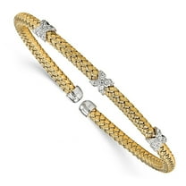 3.75mm Sterling Silver Gold-tone Cubic Zirconia Woven Cuff Bangle