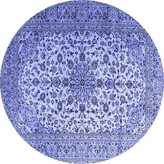 Ahgly Company Machine Washable Indoor Round Medallion Blue Traditional Area Rugs, 4' Round