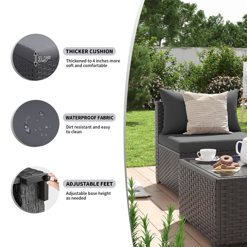 ELPOSUN 5 Pieces Patio Furniture Set, Outdoor Furniture Sectional Rattan Sofa for Backyard Garden (Dark Grey)