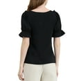 thumbnail image 3 of INSPIRE CHIC Women's Boat Neck Short Puff Sleeves Ruffle Top Blouses XL Black, 3 of 7
