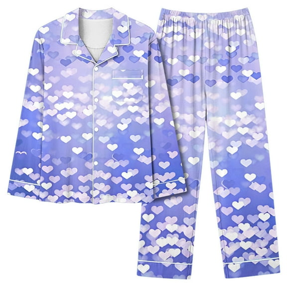 Enjoytime Valentines Day Womens Pajama Sets Long Sleeve Pjs Button Neck Pajamas for Women with Pant S To 2Xl Lounge Set Loungewear